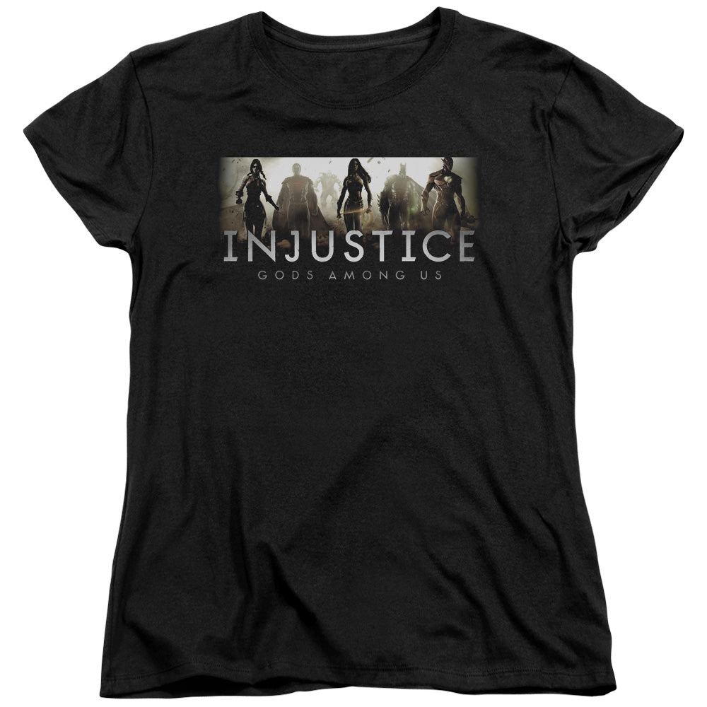 AN OFFCIALLY LICENSED INJUSTICE GODS AMONG US LOGO WOMEN'S REGULAR FIT T-SHIRT BLACK