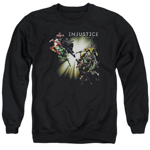 AN OFFCIALLY LICENSED INJUSTICE GODS AMONG US GOOD VS EVIL ADULT UNISEX CREWNECK SWEATSHIRT BLACK