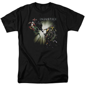 AN OFFCIALLY LICENSED INJUSTICE GODS AMONG US GOOD VS EVIL MEN'S REGULAR FIT T-SHIRT BLACK