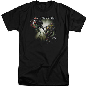 AN OFFCIALLY LICENSED INJUSTICE GODS AMONG US GOOD VS EVIL MEN'S TALL FIT T-SHIRT BLACK