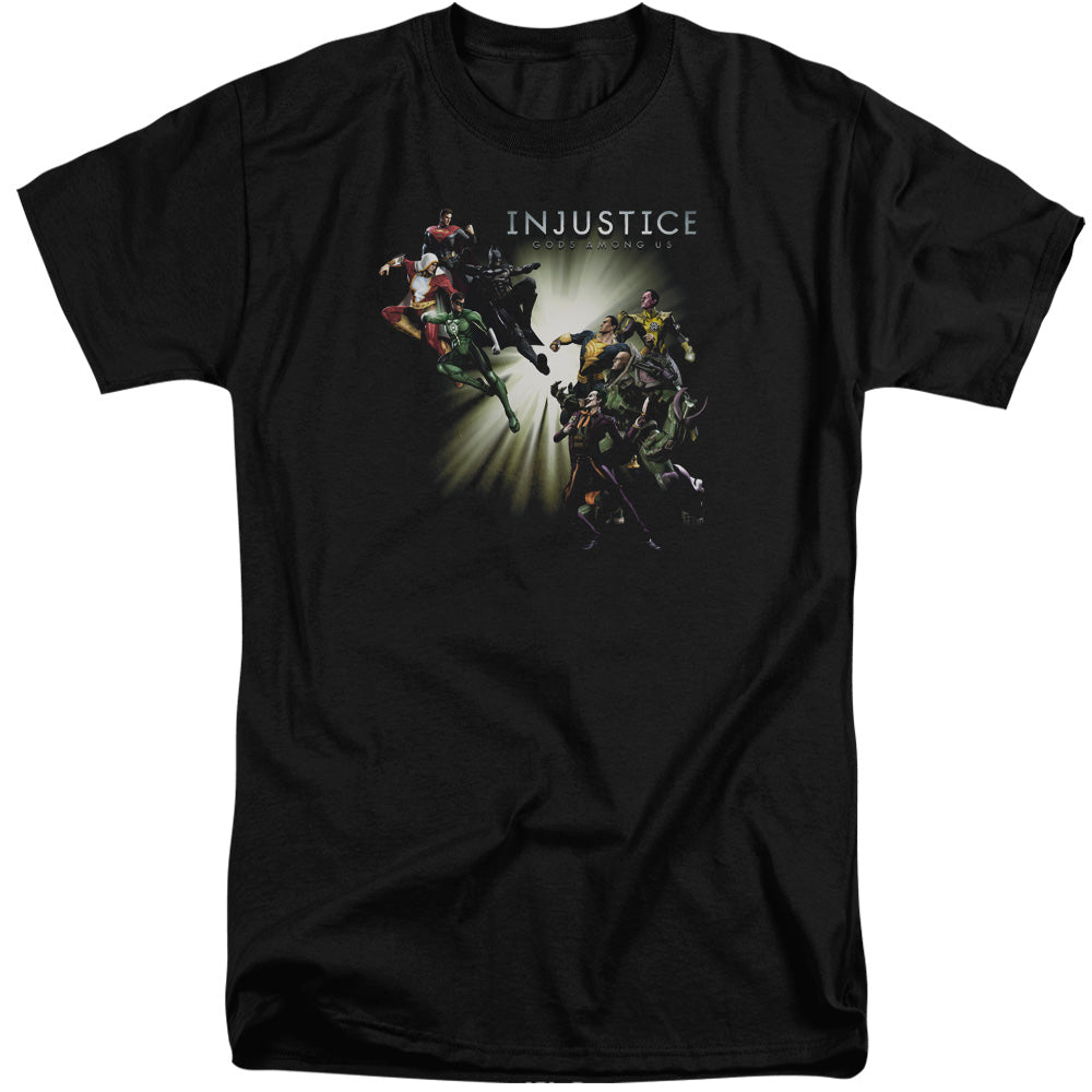 AN OFFCIALLY LICENSED INJUSTICE GODS AMONG US GOOD VS EVIL MEN'S TALL FIT T-SHIRT BLACK