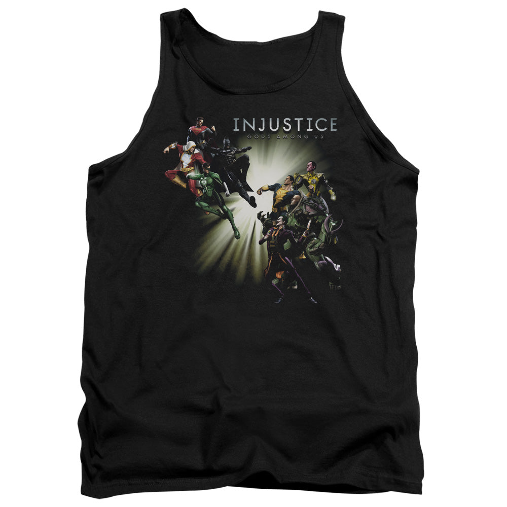 AN OFFCIALLY LICENSED INJUSTICE GODS AMONG US GOOD VS EVIL ADULT UNISEX TANK TOP BLACK