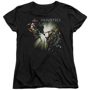 AN OFFCIALLY LICENSED INJUSTICE GODS AMONG US GOOD VS EVIL WOMEN'S REGULAR FIT T-SHIRT BLACK