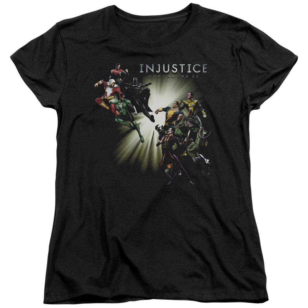 AN OFFCIALLY LICENSED INJUSTICE GODS AMONG US GOOD VS EVIL WOMEN'S REGULAR FIT T-SHIRT BLACK