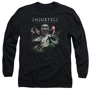 AN OFFCIALLY LICENSED INJUSTICE GODS AMONG US KEY ART MEN'S LONG SLEEVE T-SHIRT BLACK