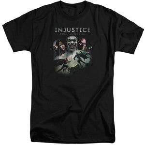 AN OFFCIALLY LICENSED INJUSTICE GODS AMONG US KEY ART MEN'S TALL FIT T-SHIRT BLACK