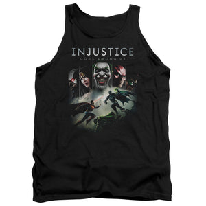 AN OFFCIALLY LICENSED INJUSTICE GODS AMONG US KEY ART ADULT UNISEX TANK TOP BLACK
