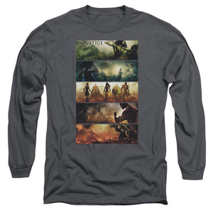 AN OFFCIALLY LICENSED INJUSTICE GODS AMONG US PANELS MEN'S LONG SLEEVE T-SHIRT CHARCOAL