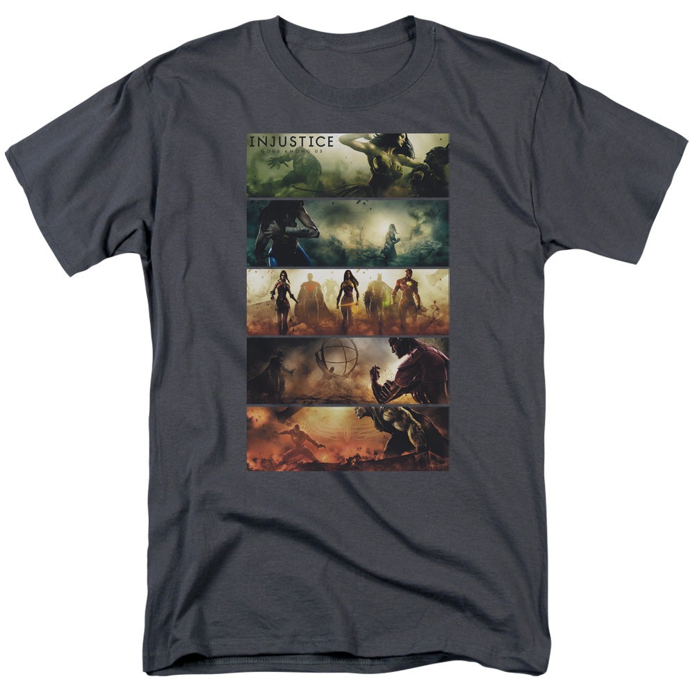 AN OFFCIALLY LICENSED INJUSTICE GODS AMONG US PANELS MEN'S REGULAR FIT T-SHIRT CHARCOAL