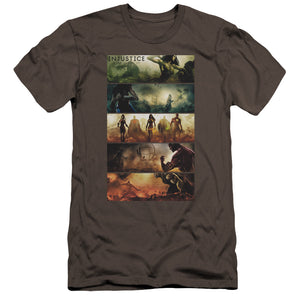 AN OFFCIALLY LICENSED INJUSTICE GODS AMONG US PANELS MEN'S PREMIUM SLIM FIT T-SHIRT CHARCOAL