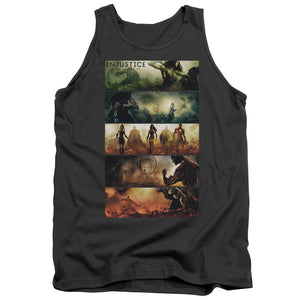 AN OFFCIALLY LICENSED INJUSTICE GODS AMONG US PANELS ADULT UNISEX TANK TOP CHARCOAL