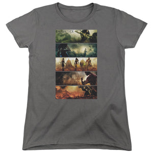 AN OFFCIALLY LICENSED INJUSTICE GODS AMONG US PANELS WOMEN'S REGULAR FIT T-SHIRT CHARCOAL