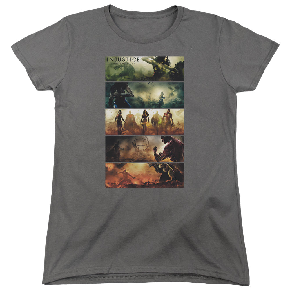 AN OFFCIALLY LICENSED INJUSTICE GODS AMONG US PANELS WOMEN'S REGULAR FIT T-SHIRT CHARCOAL