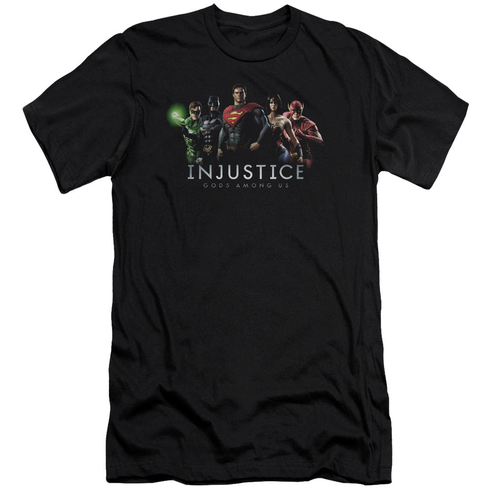 AN OFFCIALLY LICENSED INJUSTICE GODS AMONG US INJUSTICE LEAGUE MEN'S PREMIUM SLIM FIT T-SHIRT BLACK