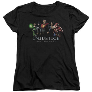 AN OFFCIALLY LICENSED INJUSTICE GODS AMONG US INJUSTICE LEAGUE WOMEN'S REGULAR FIT T-SHIRT BLACK