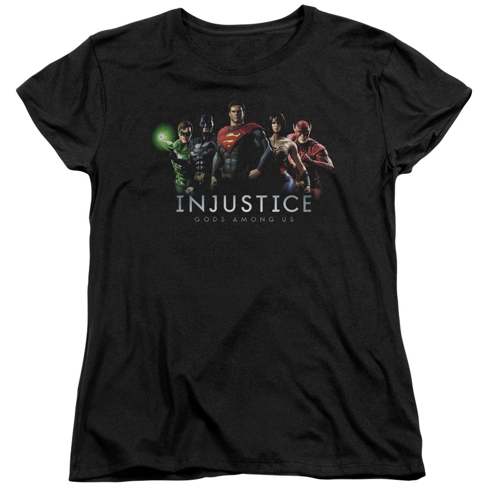 AN OFFCIALLY LICENSED INJUSTICE GODS AMONG US INJUSTICE LEAGUE WOMEN'S REGULAR FIT T-SHIRT BLACK