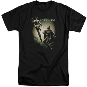 AN OFFCIALLY LICENSED INJUSTICE GODS AMONG US BATTLE OF THE GODS MEN'S TALL FIT T-SHIRT BLACK