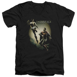 AN OFFCIALLY LICENSED INJUSTICE GODS AMONG US BATTLE OF THE GODS MEN'S V-NECK T-SHIRT BLACK