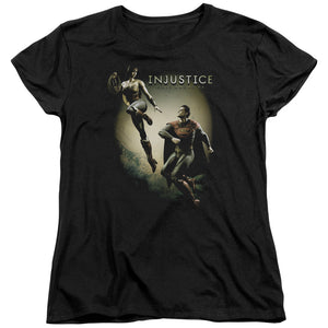 AN OFFCIALLY LICENSED INJUSTICE GODS AMONG US BATTLE OF THE GODS WOMEN'S REGULAR FIT T-SHIRT BLACK