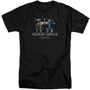 AN OFFCIALLY LICENSED INJUSTICE GODS AMONG US GOOD GIRLS MEN'S TALL FIT T-SHIRT BLACK