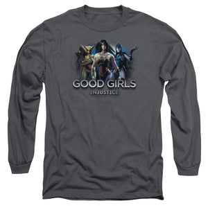 AN OFFCIALLY LICENSED INJUSTICE GODS AMONG US GOOD GIRLS MEN'S LONG SLEEVE T-SHIRT CHARCOAL