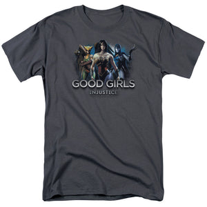 AN OFFCIALLY LICENSED INJUSTICE GODS AMONG US GOOD GIRLS MEN'S REGULAR FIT T-SHIRT CHARCOAL