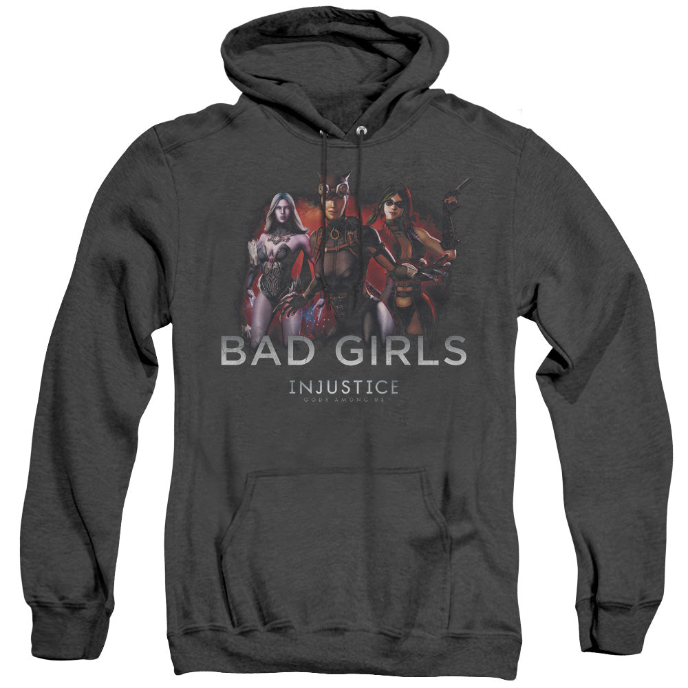 AN OFFCIALLY LICENSED INJUSTICE GODS AMONG US BAD GIRLS ADULT UNISEX HEATHER PULLOVER HOODIE BLACK