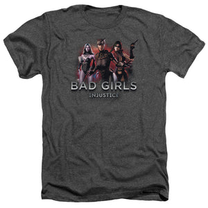 AN OFFCIALLY LICENSED INJUSTICE GODS AMONG US BAD GIRLS MEN'S HEATHER T-SHIRT CHARCOAL