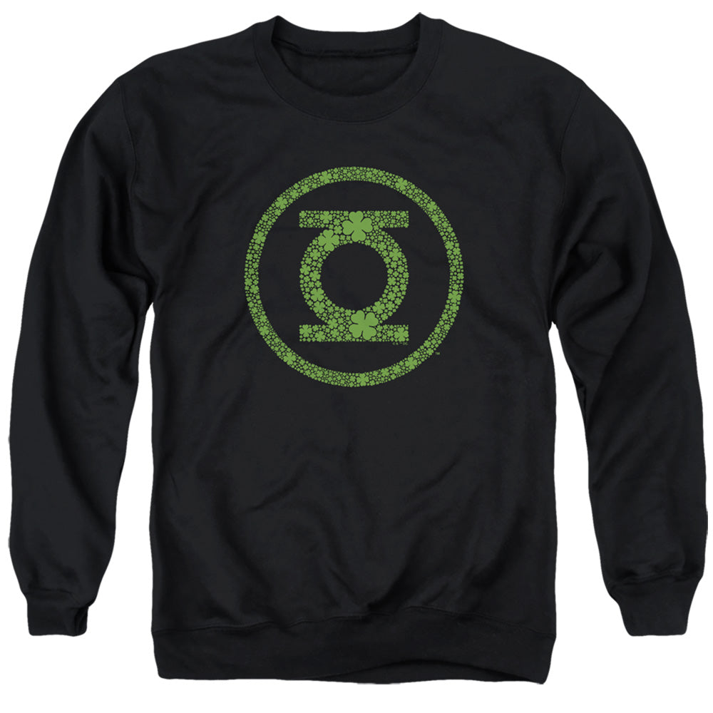 AN OFFCIALLY LICENSED GREEN LANTERN ST. PATRICK'S DAY SHAMROCK LOGO ADULT UNISEX CREWNECK SWEATSHIRT BLACK