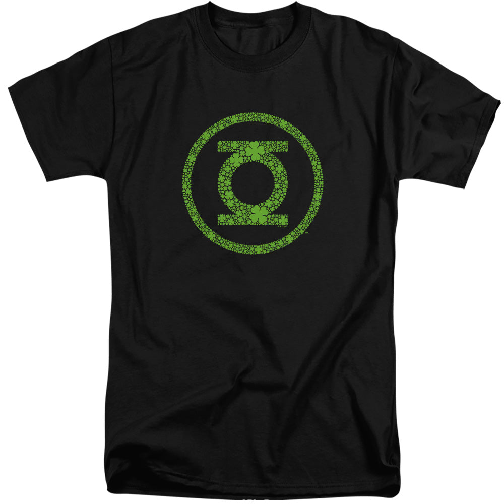 AN OFFCIALLY LICENSED GREEN LANTERN ST. PATRICK'S DAY SHAMROCK LOGO MEN'S TALL FIT T-SHIRT BLACK
