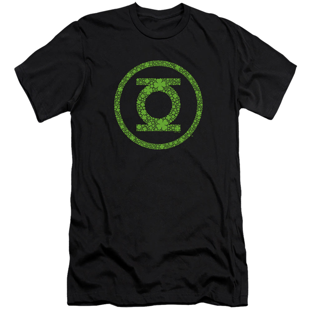 AN OFFCIALLY LICENSED GREEN LANTERN ST. PATRICK'S DAY SHAMROCK LOGO MEN'S PREMIUM SLIM FIT T-SHIRT BLACK