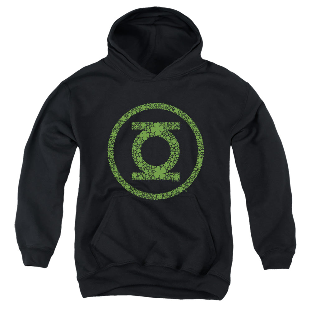 AN OFFCIALLY LICENSED GREEN LANTERN ST. PATRICK'S DAY SHAMROCK LOGO YOUTH HOODIE BLACK