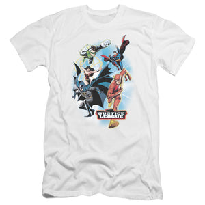 AN OFFCIALLY LICENSED JLA AT YOUR SERVICE MEN'S PREMIUM SLIM FIT T-SHIRT WHITE