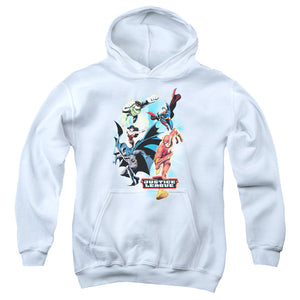 AN OFFCIALLY LICENSED JLA AT YOUR SERVICE YOUTH HOODIE WHITE