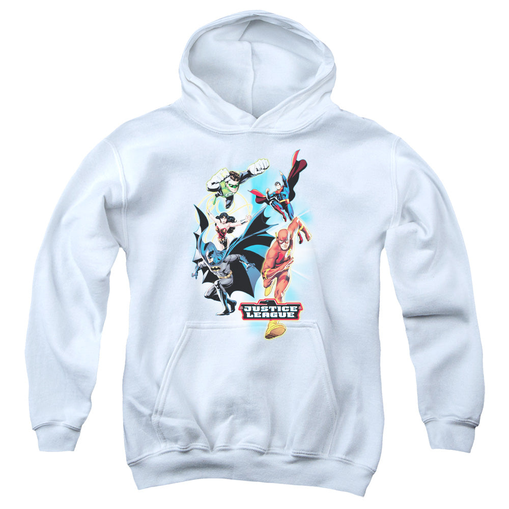 AN OFFCIALLY LICENSED JLA AT YOUR SERVICE YOUTH HOODIE WHITE