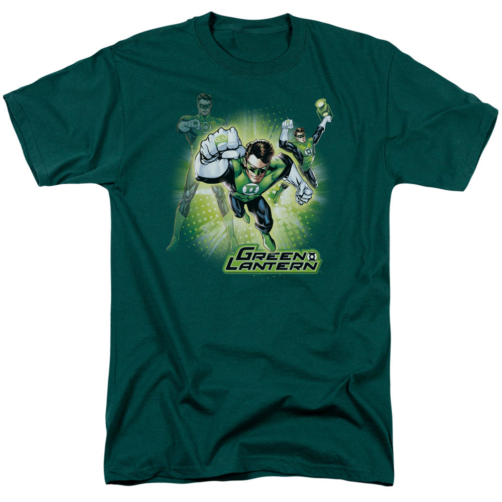 AN OFFCIALLY LICENSED JLA LANTERN BURST MEN'S REGULAR FIT T-SHIRT HUNTER GREEN