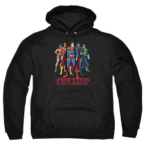 AN OFFCIALLY LICENSED JLA IN LEAGUE ADULT UNISEX PULLOVER HOODIE BLACK