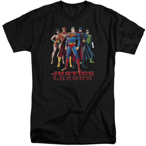 AN OFFCIALLY LICENSED JLA IN LEAGUE MEN'S TALL FIT T-SHIRT BLACK