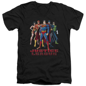 AN OFFCIALLY LICENSED JLA IN LEAGUE MEN'S V-NECK T-SHIRT BLACK