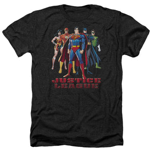 AN OFFCIALLY LICENSED JLA IN LEAGUE MEN'S HEATHER T-SHIRT CHARCOAL