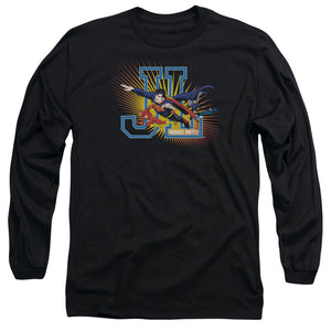AN OFFCIALLY LICENSED JLA HEROES UNITED MEN'S LONG SLEEVE T-SHIRT BLACK