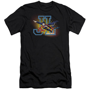 AN OFFCIALLY LICENSED JLA HEROES UNITED MEN'S PREMIUM SLIM FIT T-SHIRT BLACK