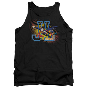 AN OFFCIALLY LICENSED JLA HEROES UNITED ADULT UNISEX TANK TOP BLACK