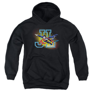 AN OFFCIALLY LICENSED JLA HEROES UNITED YOUTH HOODIE BLACK
