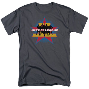 AN OFFCIALLY LICENSED JLA STAND TALL MEN'S REGULAR FIT T-SHIRT CHARCOAL