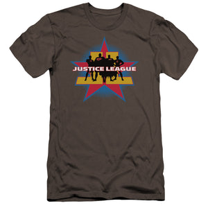 AN OFFCIALLY LICENSED JLA STAND TALL MEN'S PREMIUM SLIM FIT T-SHIRT CHARCOAL