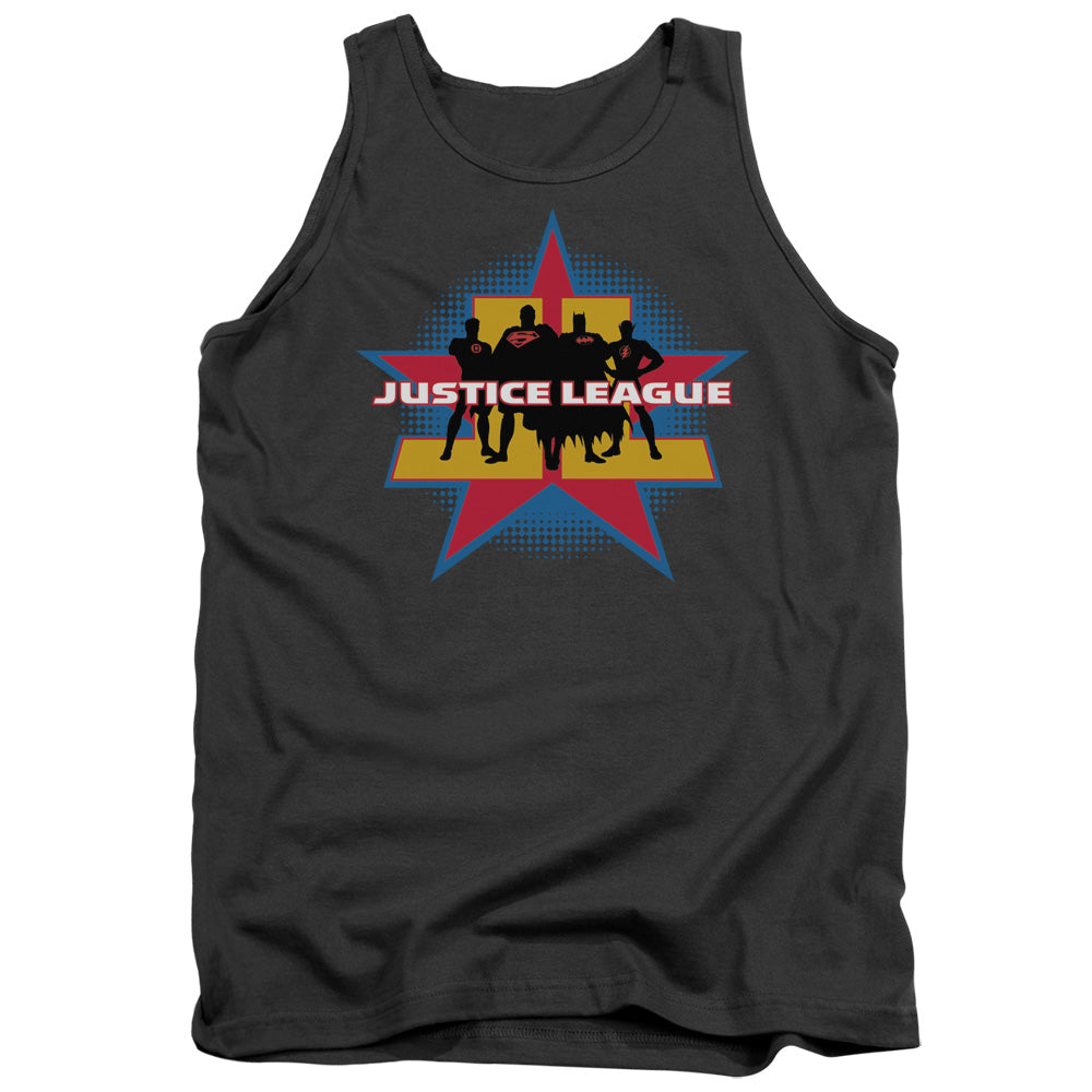 AN OFFCIALLY LICENSED JLA STAND TALL ADULT UNISEX TANK TOP CHARCOAL