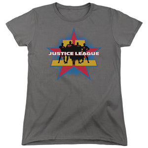 AN OFFCIALLY LICENSED JLA STAND TALL WOMEN'S REGULAR FIT T-SHIRT CHARCOAL
