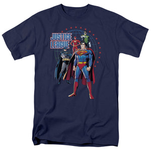 AN OFFCIALLY LICENSED JLA PROTECTORS MEN'S REGULAR FIT T-SHIRT NAVY