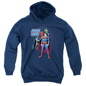 AN OFFCIALLY LICENSED JLA PROTECTORS YOUTH HOODIE NAVY